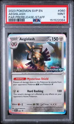 Pokemon Paradox Rift Prerelease Staff SVP 060 Aegislash PSA 9 - Image 1