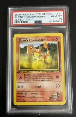2000 Pokemon Gym Heroes Blaine's Charmander 1st Edition PSA 10 #61 Gem Mint - Image 1