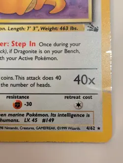 Pokemon TCG Dragonite 4/62 Fossil Holo Rare Unlimited English 1999 100 HP - Image 4