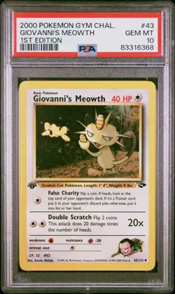 2000 POKEMON GYM CHALLENGE 1ST ED #43 GIOVANNI'S MEOWTH PSA 10 - Image 2