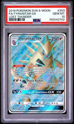 2018 POKEMON SUN & MOON LOST THUNDER #203 FULL ART/TYRANITAR GX PSA 10 - Image 1