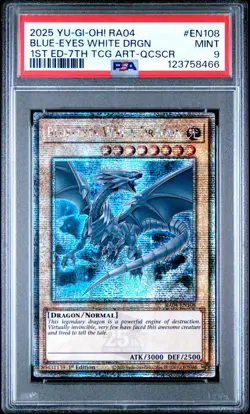 YUGIOH PSA 9 2025 Blue-Eyes White Dragon RA04-EN108 QCR "7th ART" 1st Edition - Image 1