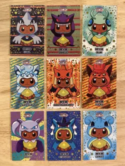 Eevee Ponchos Pokemon Let's Go Eevee Card Database GOLD STARS - 9 Card Set - Image 1