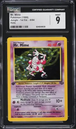 CGC 9 Mr. Mime 1st Edition Holo Rare Jungle 1999 Pokemon Card #6 - Image 1