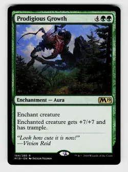 MTG, Core Set 2019, Prodigious Growth, Normal, No.194, R Enchantment - Aura - Image 1
