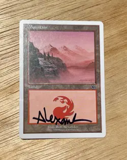 VTG 1999 MTG Magic The Gathering Mountain Land Card Signed By Rob Alexander - Image 1