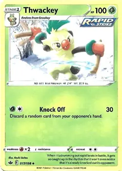 Pokemon Sword & Shield Chilling Reign Thwackey 17/198 Uncommon - Image 1
