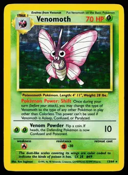 Venomoth 13/64 NO SYMBOL Holo Rare Jungle Pokemon Card - Image 1