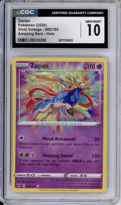 CGC 10 Zacian Pokemon SWSH Vivid Voltage Amazing Rare Holo 082/185 - Image 1