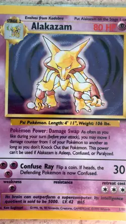 Pokemon TCG Alakazam 1/102 Base Set Unlimited Holo Rare Vintage WOTC LP - Image 1