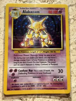 Pokemon TCG Alakazam 1/102 Base Set Unlimited Holo Rare Vintage WOTC LP - Image 3