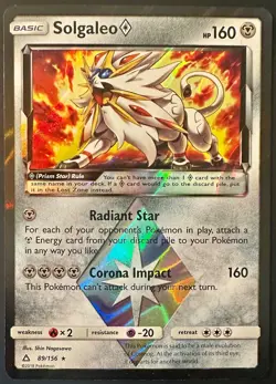 Solgaleo Prism Star 89/156 Ultra Prism 2018 Holo Pokemon - Image 1