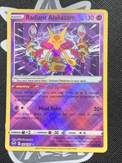 Radiant Alakazam Pokemon Card TCG Silver Tempest 059/195 Holo Radiant Rare NM - Image 1