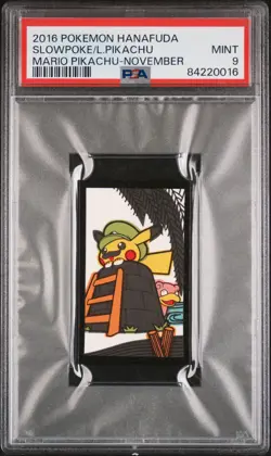 2016 POKEMON HANAFUDA MARIO PIKACHU NOVEMBER LUIGI PIKACHU/SLOWPOKE PSA 9 - Image 1