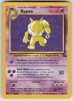 Hypno 23/62 Rare Fossil Pokemon Unlimited Moderately Played - Image 1