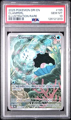2025 POKEMON DRI EN-DESTINED RIVALS ILLUSTRATION RARE #195 CLAMPERL PSA 10 - Image 1
