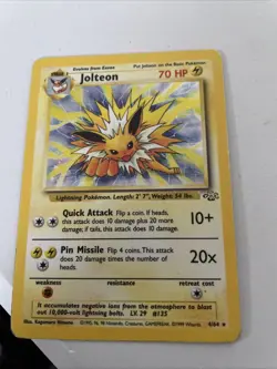 MP Jolteon Holo Rare Pokemon Card WOTC TCG 4/64 Jungle Set Vintage - Image 1