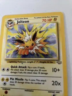 MP Jolteon Holo Rare Pokemon Card WOTC TCG 4/64 Jungle Set Vintage - Image 2