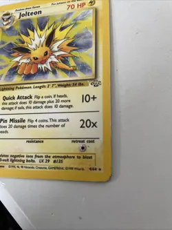 MP Jolteon Holo Rare Pokemon Card WOTC TCG 4/64 Jungle Set Vintage - Image 3