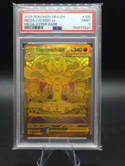 Pokemon Mega Lucario ex 188/132 Me01 Mega Hyper Rare Holo English 2025 PSA 9 - Image 1