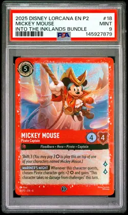 2025 DISNEY LORCANA EN P2-PROMO #18 MICKEY MOUSE - PIRATE CAPTAIN PSA 9 - Image 1