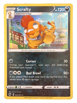 SCRAFTY HP 120 CORNER BAD BRAWL 042/ 073 HOLO FOIL POKEMON TRADING CARD - Image 1