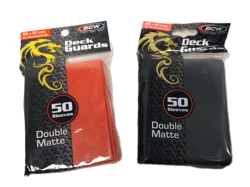 2 pack of 50 BCW 66X91mm Game Card TCG Deck Sleeves Double Matte Red & Black - Image 1