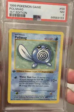 Pokemon 1999 Poliwag Shadowless #59 Graded PSA 7 NM 1st Edition Trading Card - Image 1