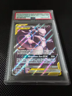 2019 Pokemon Sun & Moon Unified Minds #222 FA/ Mewtwo & Mew Gx PSA 8 NM-MT - Image 1