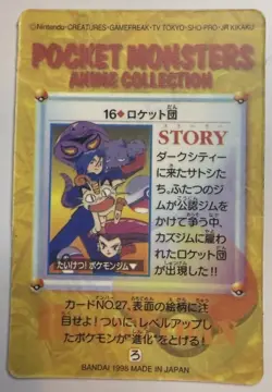 Pocket Monster Anime Card- Articuno - Bandai Cardass Sticker Pokemon- 1998 - Image 2