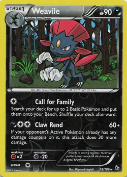 Weavile 52/106 Rare Flashfire Pokemon Reverse Holo Damaged - Image 1