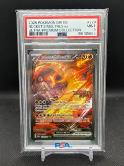 2025 POKEMON DRI EN-DESTINED RIVALS #229 TEAM ROCKET'S MOLTRES EX PSA 9 - Image 1