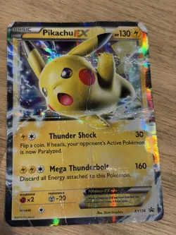 Pokemon Pikachu EX XY174 Black Star Promo Full Art Damaged Heavy Folds HP/DMG - Image 1