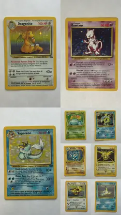 Pokemon TCG Dragonite Mewtwo Vaporeon + More Base Set Fossil Jungle Holo Rare - Image 1