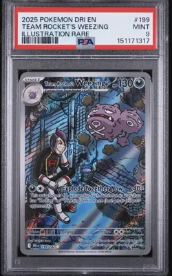 Pokemon 2025 Destined Rivals Team Rockets Weezing IR #199/182 PSA 9 - Image 1