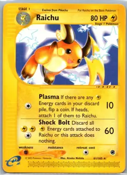 Raichu 61/165 Rare Expedition Base Set Pokemon Near Mint - Image 1