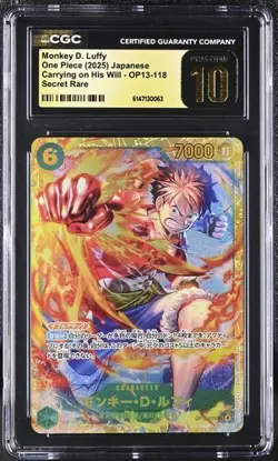 CGC 10 PRISTINE Monkey D Luffy OP13-118 One Piece Japanese SEC - Image 1