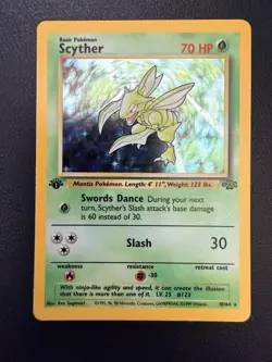 Pokemon TCG Scyther Holo Rare Jungle Card 1st Edition 10/64 NM Condition - Image 1