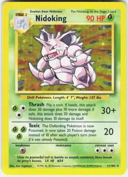 Nidoking 11/102 Holo Holo Rare Base Set Unlimited Pokemon Lightly Played - Image 1