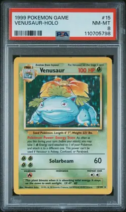 1999 Holo Venusaur 15/102 (PSA 8) Pokemon TCG Base Set - Image 1