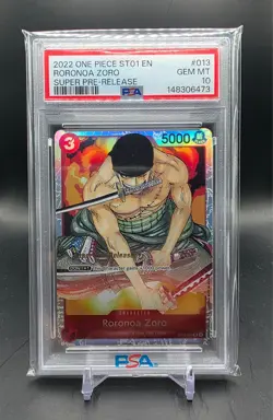 2022 One Piece ST01 EN Super Pre-Release #ST01-013 Roronoa Zoro PSA 10 GEM MINT - Image 1