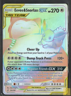 Eevee & Snorlax GX 191/181 Rainbow Rare Team Up Pokemon Damaged - Image 1