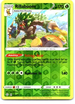 Rillaboom 013/072 Holo Rare Shining Fates Pokemon Reverse Holo Near Mint - Image 1