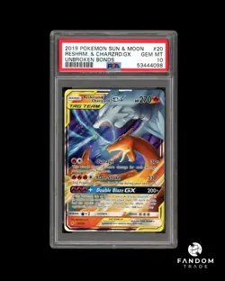 PSA 10 GEM MT Reshiram & Charizard GX Tag Team 20/214 Pokemon Unbroken Bonds - Image 1