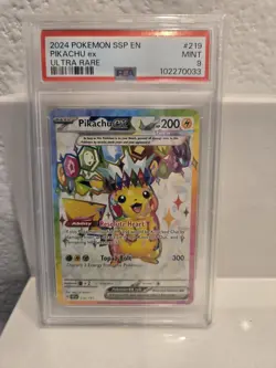 Pokemon Pikachu EX 219/191 PSA 9 Surging Sparks Ultra Rare Full Art - Image 1