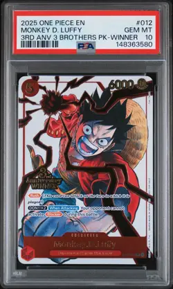 2025 ONE PIECE 3RD ANNIVERSARY WINNER 3 BROTHERS MONKEY D. LUFFY PSA 10 - Image 1