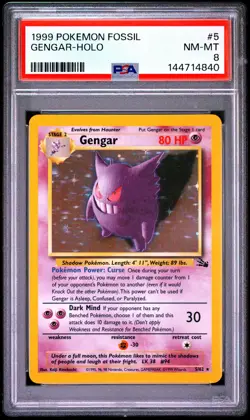 1999 POKEMON FOSSIL #5 GENGAR-HOLO PSA 8 - Image 1