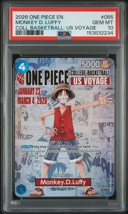 2026 ONE PIECE COLLEGE BASKETBALL: US VOYAGE PROMOS #055 MONKEY D. LUFFY PSA 10 - Image 1