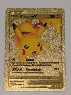 Pokemon Pikachu V 190HP Charge Thunderbolt Basic Gold Foil Fan Art Card 043-185 - Image 1