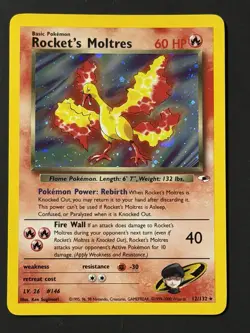 Pokemon TCG Gym Heroes Rocket’s Moltres Holo Rare Card 12/132 - Image 1
